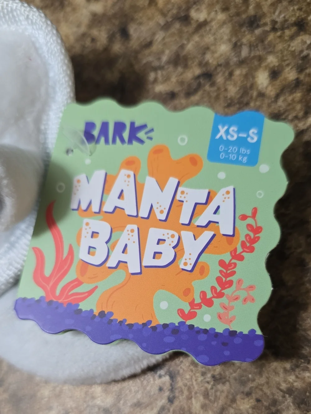 BARK White Manta Baby Plush Dog Toy with Pink & Lavender Accents NWT XS-S 0-20 P
